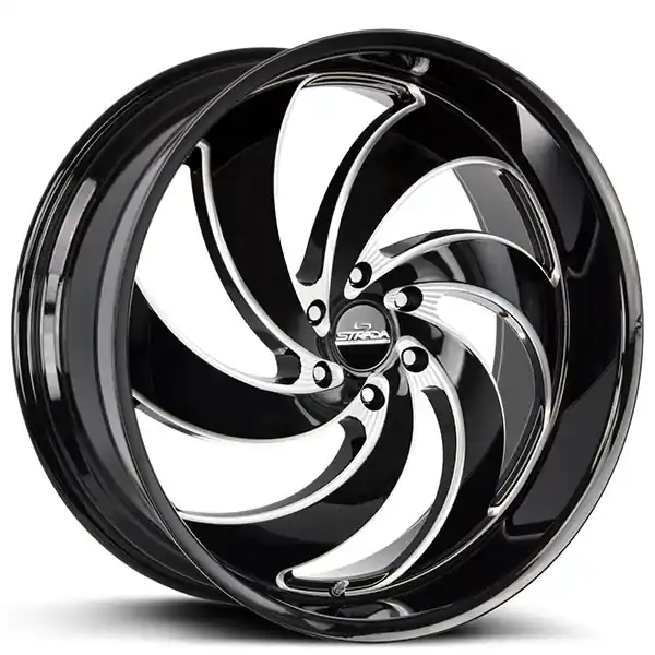 24" Strada Wheels Retro 6 Gloss Black Milled Rims Weekend Sale
