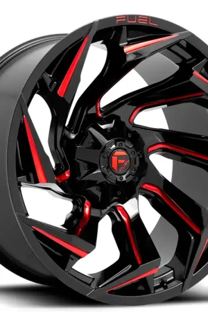 15" Fuel Wheels D755 Reaction Gloss Black with Red Milling Off-Road Rims Markdown