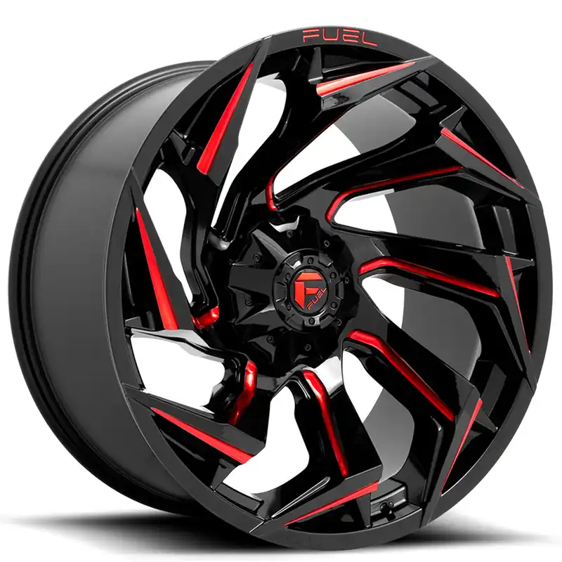15" Fuel Wheels D755 Reaction Gloss Black with Red Milling Off-Road Rims Markdown