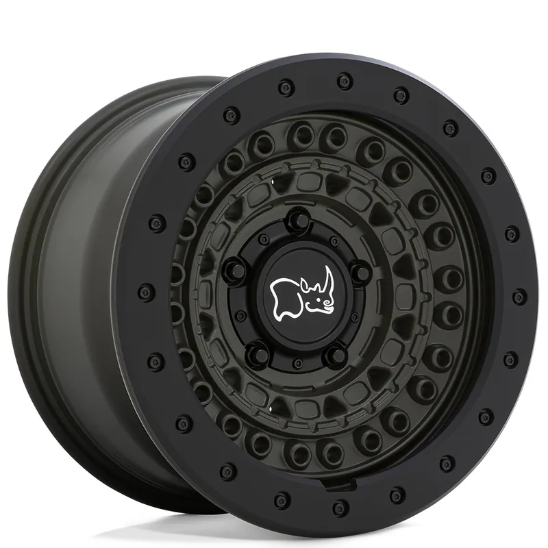 Professional Grade 17" Black Rhino Wheels Barricade OD Green with Black Rock Guard Off-Road Rims