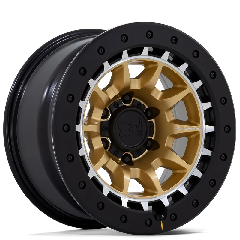 Fast Shipping 17" Black Rhino Wheels Tusk BR016 Matte Gold with Machined Ring and Black Rock Guard Off-Road Rims