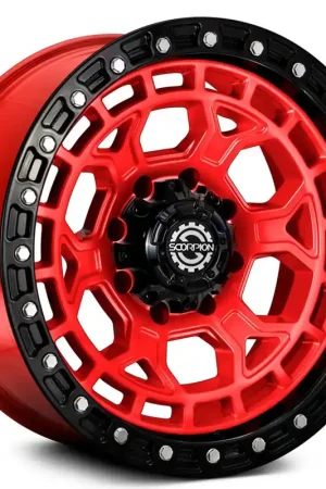 17" Scorpion Wheels Nomad Candy Red with Black Lip Off-Road Rims Clearance