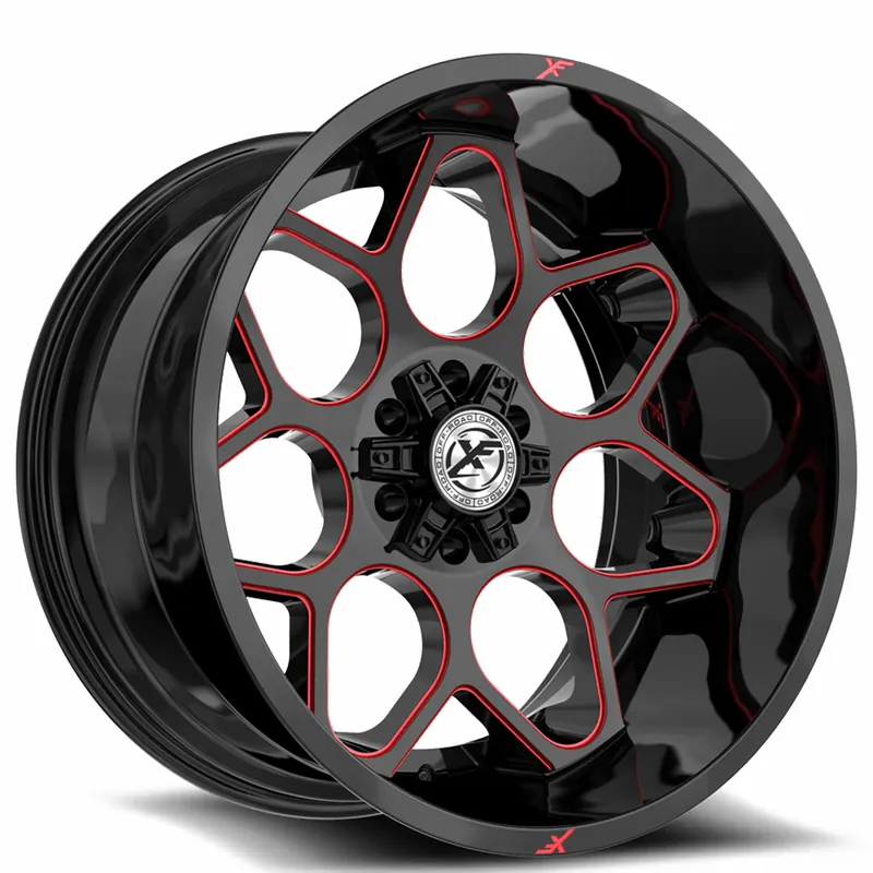 Sale 20" XF Off-Road Wheels XF-233 Gloss Black with Red Milled Rims