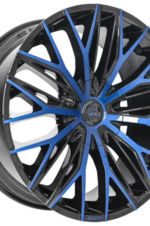 Special Offer 26" Lexani Wheels Aries Gloss Black Color Matched Blue Covered Cap Rims