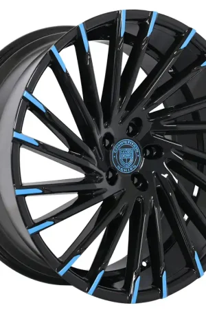 Professional Grade 26" Lexani Wheels Wraith Custom Gloss Black with Miami Blue Accents Rims