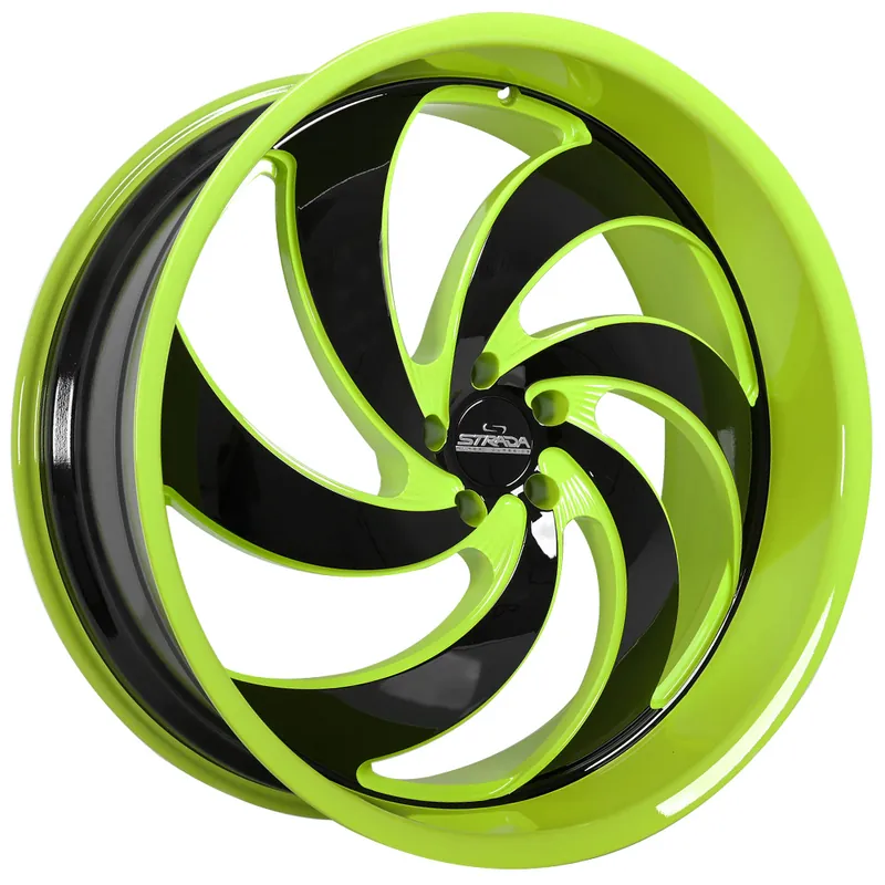 26" Strada Wheels Retro 6 Custom Lime Green with Gloss Black Face Rims Direct From Manufacturer