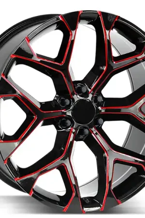 26" Strada Wheels Snowflake Gloss Black with Candy Red Milled OEM Replica Rims Cheap