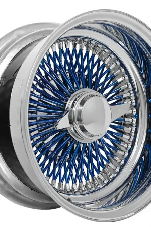 13x7" LA Wire Wheels Reverse 100-Spoke Straight Lace Chrome with Blue Spoke Rims Trusted Brand