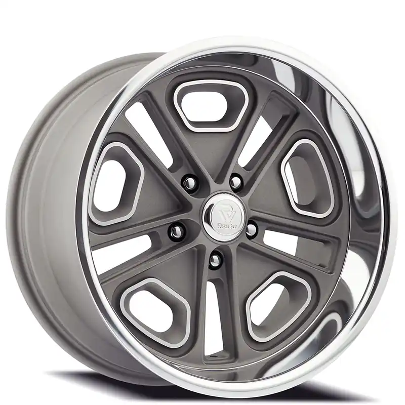 17" Resto Wheel Co R102 Del Ray Textured Gunmetal Center with Milled Window and Diamond Cut Lip Rims Grab Now