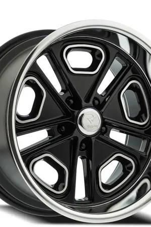 17" Resto Wheel Co R102 Del Ray Gloss Black Center with Milled Window and Diamond Cut Lip Rims Handmade