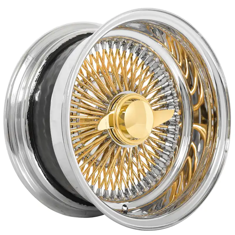 13x7" LA Wire Wheels Reverse 100-Spoke Straight Lace American Gold Plating Spokes with Chrome Nipples and Lip Rims Same Day Shipping