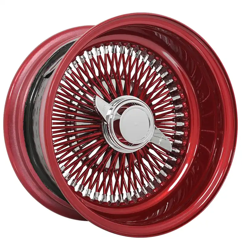 13x7" LA Wire Wheels Reverse 100-Spoke Straight Lace Custom Ruby Red Rims Direct From Factory