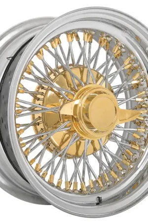 13x7" LA Wire Wheels Standard 72-Spoke Cross Lace American Gold Plating with Chrome Rims Big Sale
