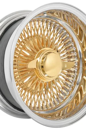 14x6" LA Wire Wheels Reverse 100-Spoke Straight Lace American Gold Plating Center with Chrome Lip Rims Final Sale