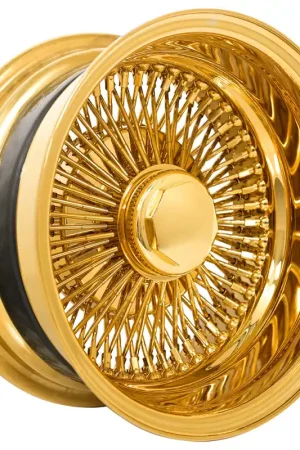14x6" LA Wire Wheels Reverse 100-Spoke Straight Lace American Gold Plating Rims Crafted