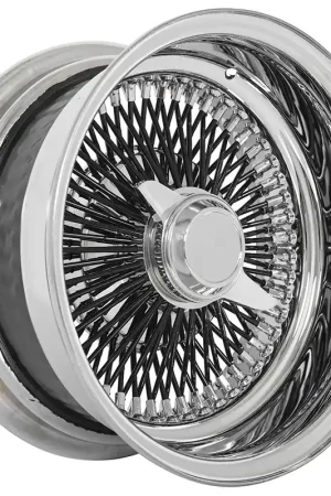 14x6" LA Wire Wheels Reverse 100-Spoke Straight Lace Chrome with Black Spoke Rims Worldwide Shipping