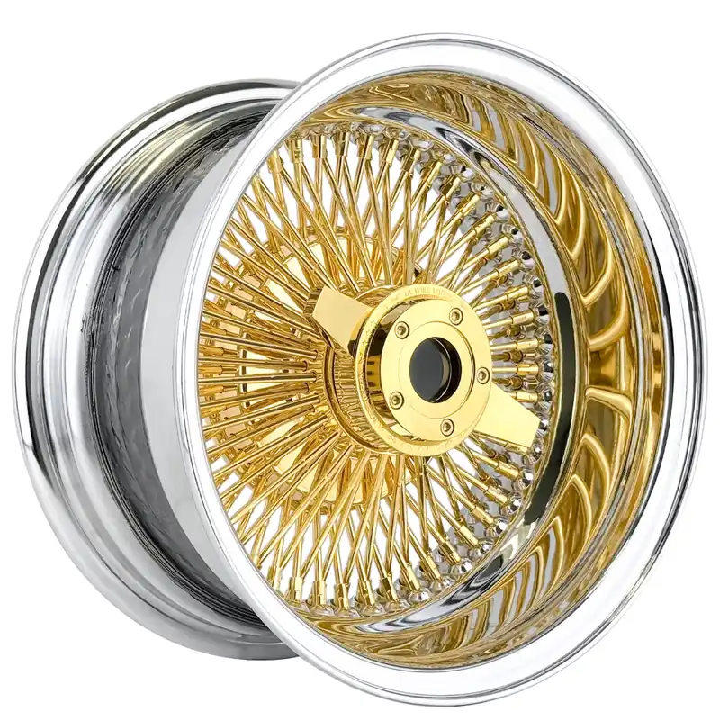 14x6" LA Wire Wheels Reverse 100-Spoke Straight Lace Chrome with Gold Center Heavy Duty Knock-Off Rims Editor’s Pick