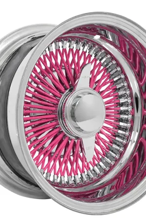 14x6" LA Wire Wheels Reverse 100-Spoke Straight Lace Chrome with Hot Pink Spoke Rims Professional Grade
