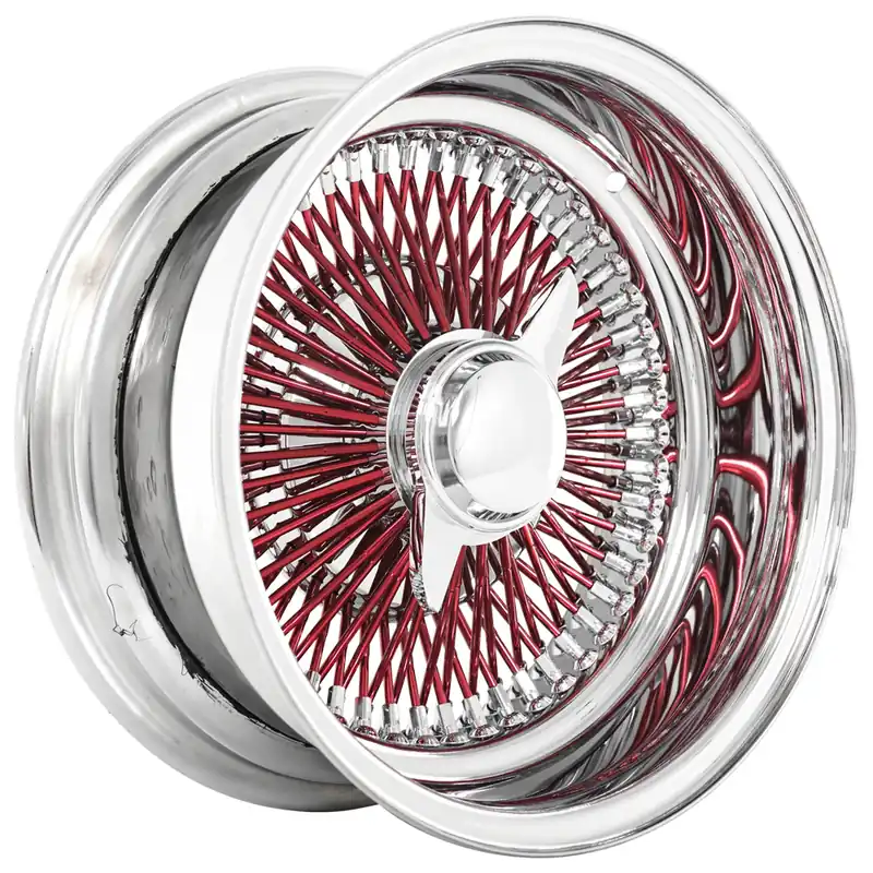 14x6" LA Wire Wheels Reverse 100-Spoke Straight Lace Chrome with Red Spoke Rims Secure Checkout