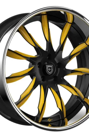19/20" Lexani Forged Wheels LF-747 Viper Black with Yellow Accents Face with Chrome Lip Rims Brand New
