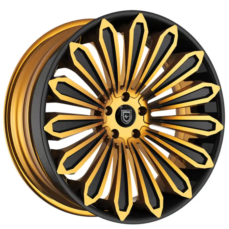 Money Back Guarantee 19/20" Lexani Forged Wheels LZ-757 Crypto Brushed Gold Face with Black Accents and Lip Rims