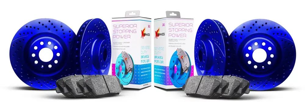 Xbrakes Xi Series Brake Rotor and Pad Kit; Front and Rear; Blue Fan Favorite