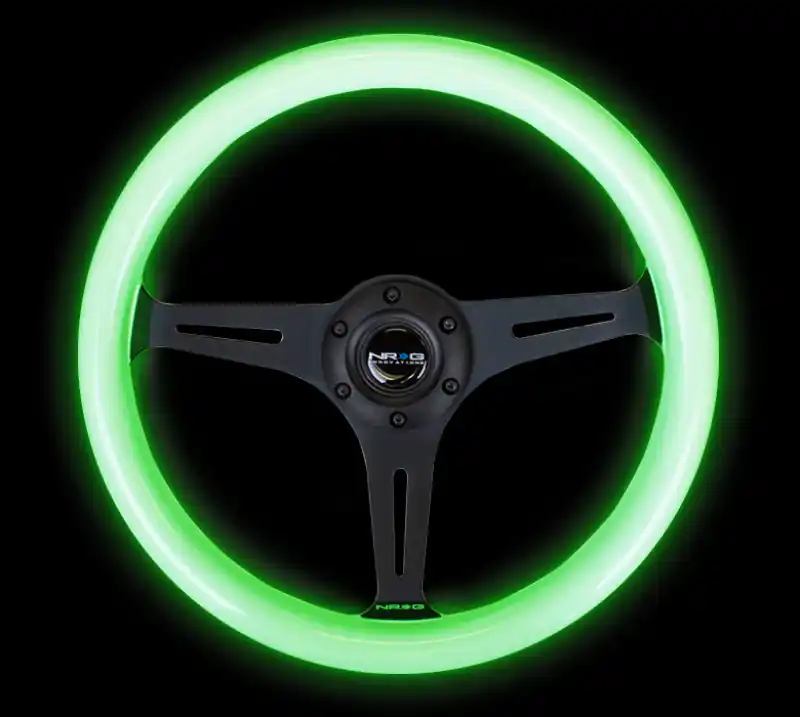 NRG Classic Wood Grain Steering Wheel (350mm) Glow-N-The-Dark Green Gr — PMD Premier Motoring Development Express Delivery