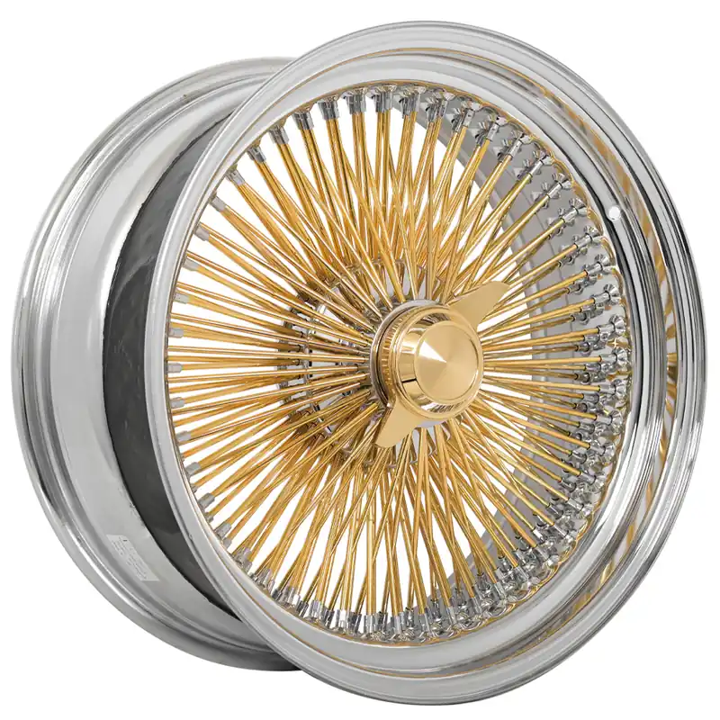 22x8" LA Wire Wheels Standard 150-Spoke Straight Lace Chrome with American Gold Plating Spoke Rims Free Delivery