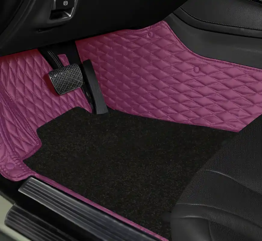 Crafted Double Layer Diamond Front and Rear Floor Mats; Base Layer Purple and Top Layer Black