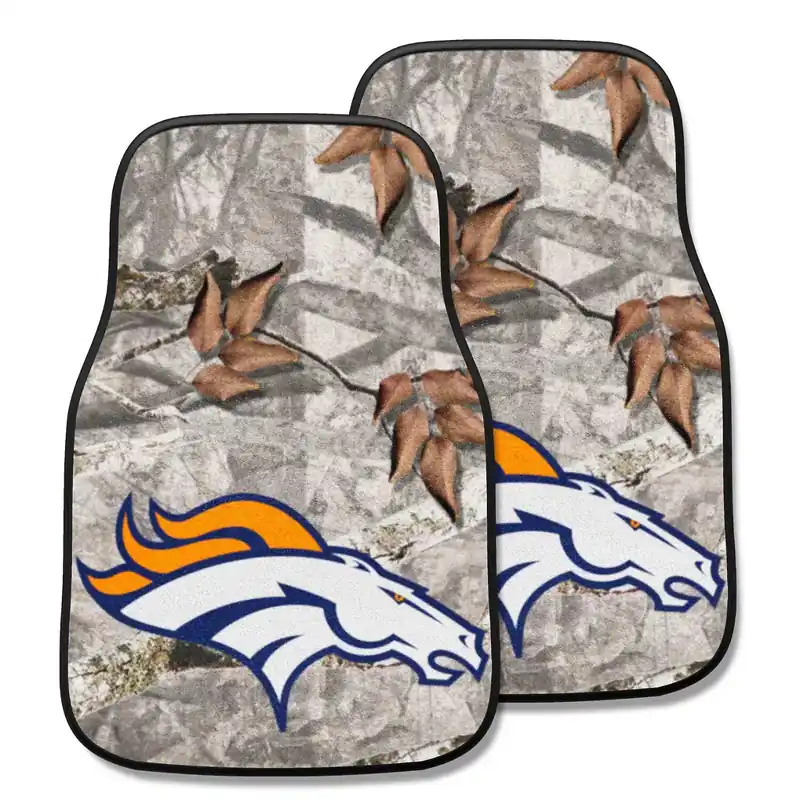 Carpet Front Floor Mats with Denver Broncos Logo; Camo Affordable