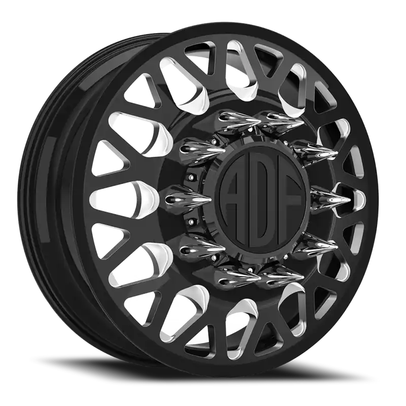 Adf Hot Shot Dually Wheel - 28x8.25 8x165.1 Gloss Black/Machined 132mm - MINIMUM PURCHASE OF 4 - FREE T-SHIRT INCLUDED! Big Sale