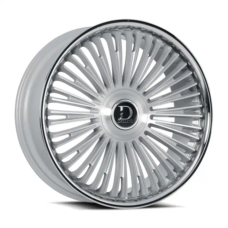 DOLCE LUXURY Razzo Wheel 24x10 Blank Custom Drilled Gloss Sliver With Brushed Face & Stainless Lip 25mm - FREE T-SHIRT INCLUDED! While Supplies Last