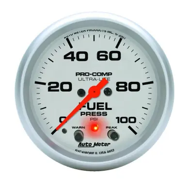 Price Drop Autometer Ultra-Lite 2-5/8in Full Sweep Elec 0-100 PSI Fuel Pressure w/ Peak Memory & Warning Gauge - 4472