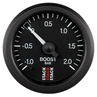 Hot Picks Autometer Stack 52mm -1 to +2 Bar T-Fitting 0.187in Barb (M) Mechanical Boost Pressure Gauge - Black - ST3111