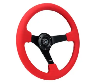 NRG Reinforced Steering Wheel (350mm/3in. Deep) Matte Black Spoke/ Red Alcantara w/ Black Stitching - RST-036MB-REA New Arrival
