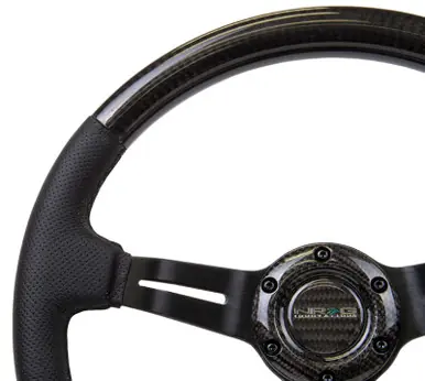 NRG Carbon Fiber Steering Wheel (350mm / 1.5in. Deep) Leather Trim w/Blk Stitch & Slit Cutout Spokes - ST-010CFBS Affordable