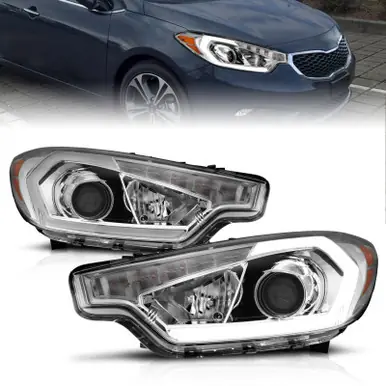 Trusted Brand ANZO 2014-2016 Kia Forte Projector Headlights w/ Light Bar Chrome Housing - 121561
